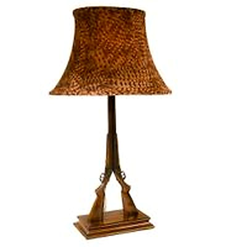 Double Double Barrel Shotgun Lamp Feather Print Shade