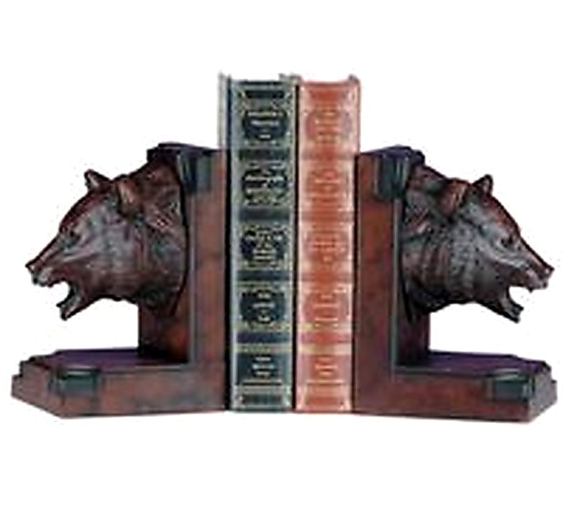 Detailed Bear Head Bookends in Burlwood