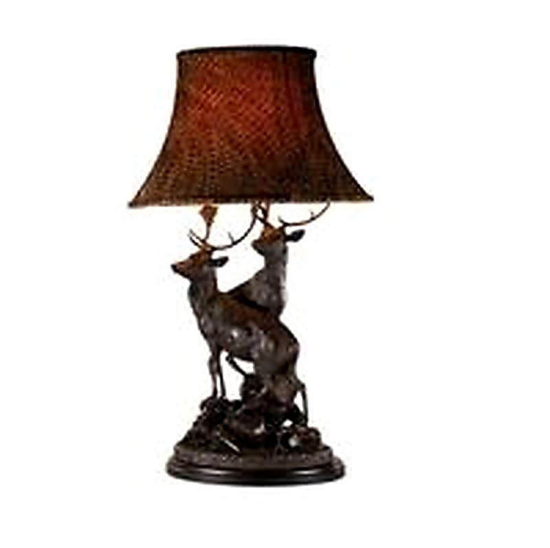 Grand Stag Lamp in Burlwood with Pheasant Feather Fabric Lampshade