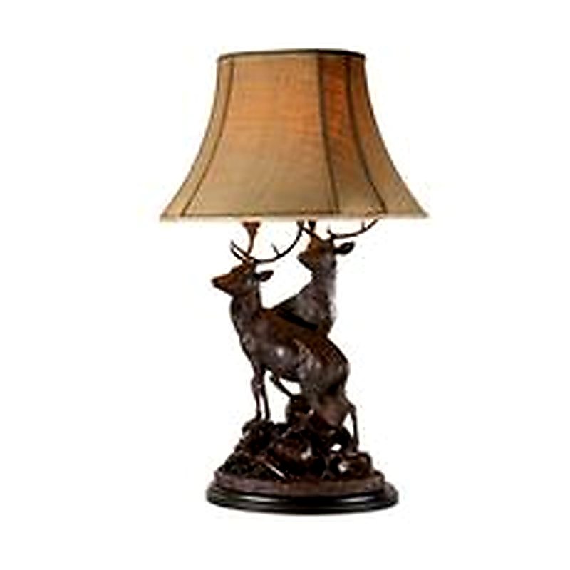 Grand Stag Lamp in Burlwood with Linen Lampshade