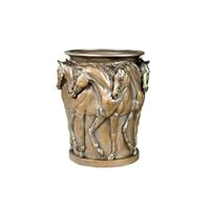 7 Prancing Horses Vase Antique Metal Gold