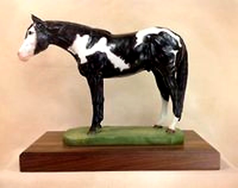 Full Body Large Size "Overo Paint Horse" Statue On Walnut