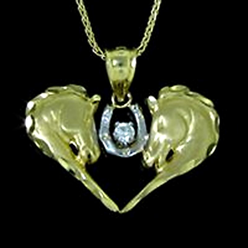 Horse Head Heart & Diamond Pendant