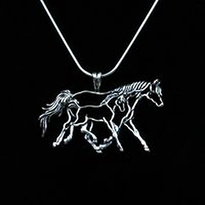 Running Mare & Foal Necklace with Snake Chain
